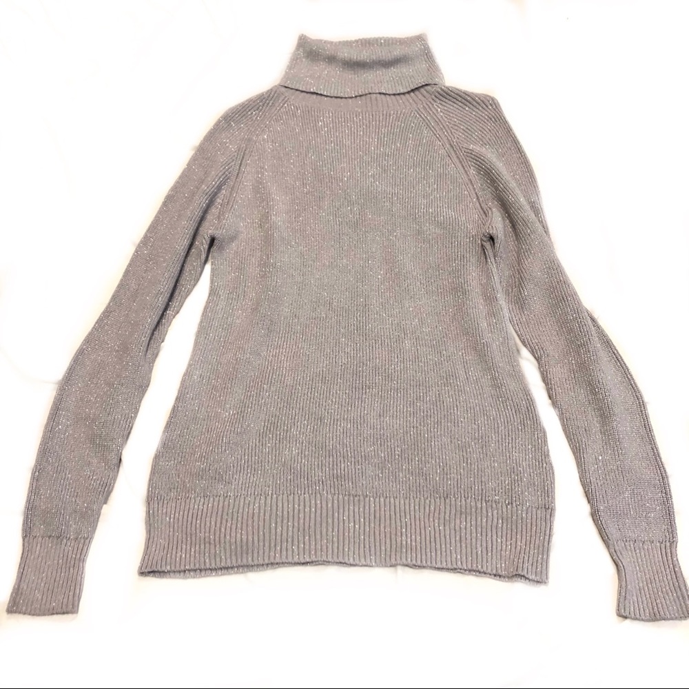 NWT H Halston Grey Turtleneck Sweater Silver Tunic